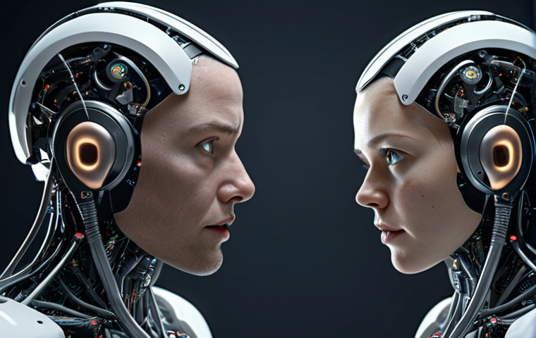 **Ethical Dilemma in AI Development:** A morally ambiguous scene depicting the challenges of navigating ethical considerations in AI development. Focus on the tension between technological advancement and moral responsibility.