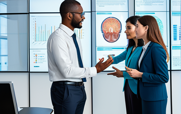 A diverse group of five professionals, two men and three women, from various fields including technology, ethics, and law, dressed in modest business attire, gathered around a large interactive holographic display in a modern, brightly lit collaborative office space. They are engaged in an earnest discussion about AI ethics and responsible development, pointing at complex data visualizations on the transparent screen. The atmosphere is professional and thoughtful, emphasizing interdisciplinary cooperation. The image features perfect anatomy, correct proportions, natural poses, well-formed hands, and proper finger count. Professional photography, high quality, safe for work, appropriate content, fully clothed, modest, family-friendly.