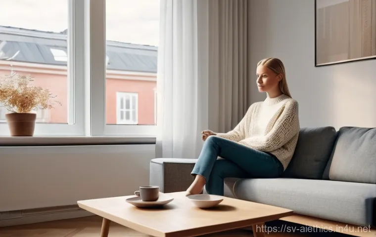 AI 윤리와 AI 감시 체계 - **Prompt 1: Digital Footprint in a Nordic Home**
    "A young adult (mid-20s, wearing a cozy, muted-...