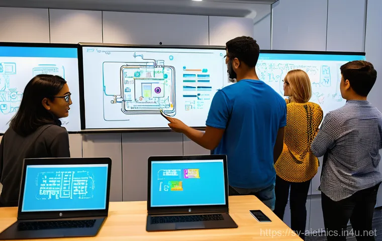 AI 윤리와 자동화 윤리 - **Prompt:** An artistic, symbolic representation of "AI transparency." The central element is a larg...