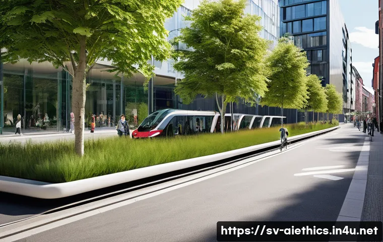 AI 윤리와 자율 주행차 - **Prompt 1: Futuristic Urban Harmony**
    "A wide-angle shot of a vibrant, futuristic European city...